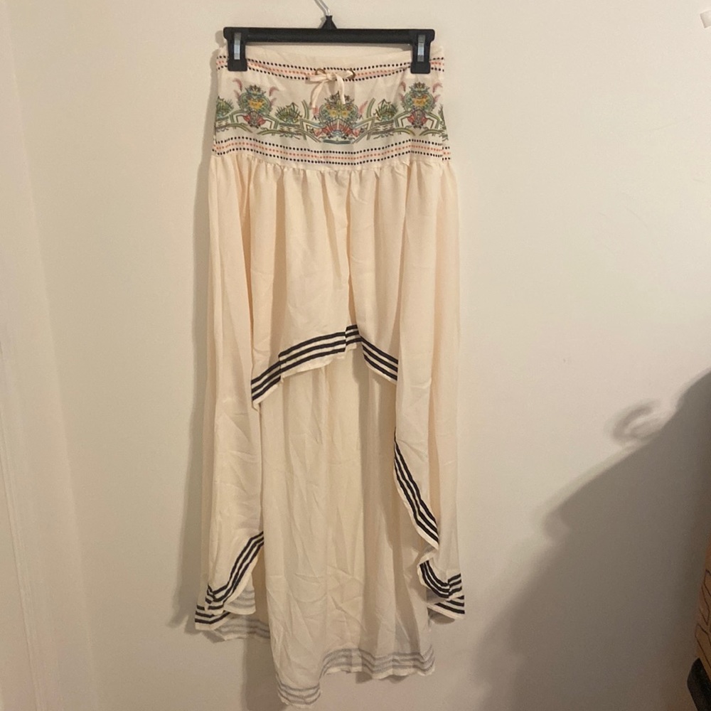 Asymmetrical Cream Maxi Skirt with Embroidered Waist